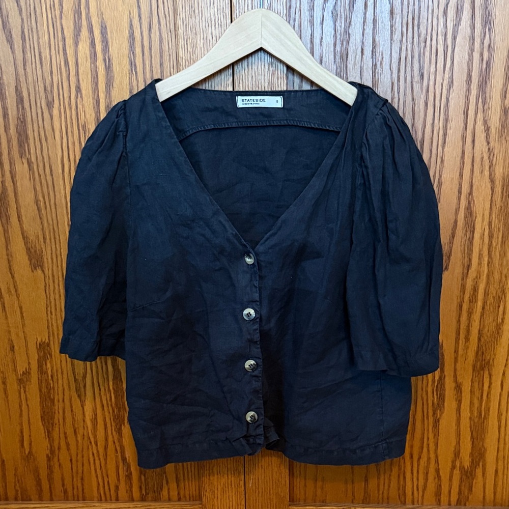 Stateside Linen Puff Sleeve Blouse